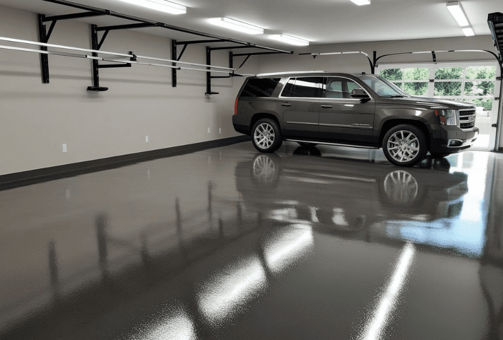 garage coating floor with SUV car