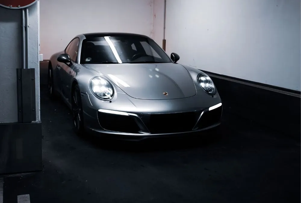 garage room with parked car