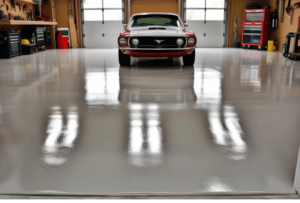garage coating floor with red car
