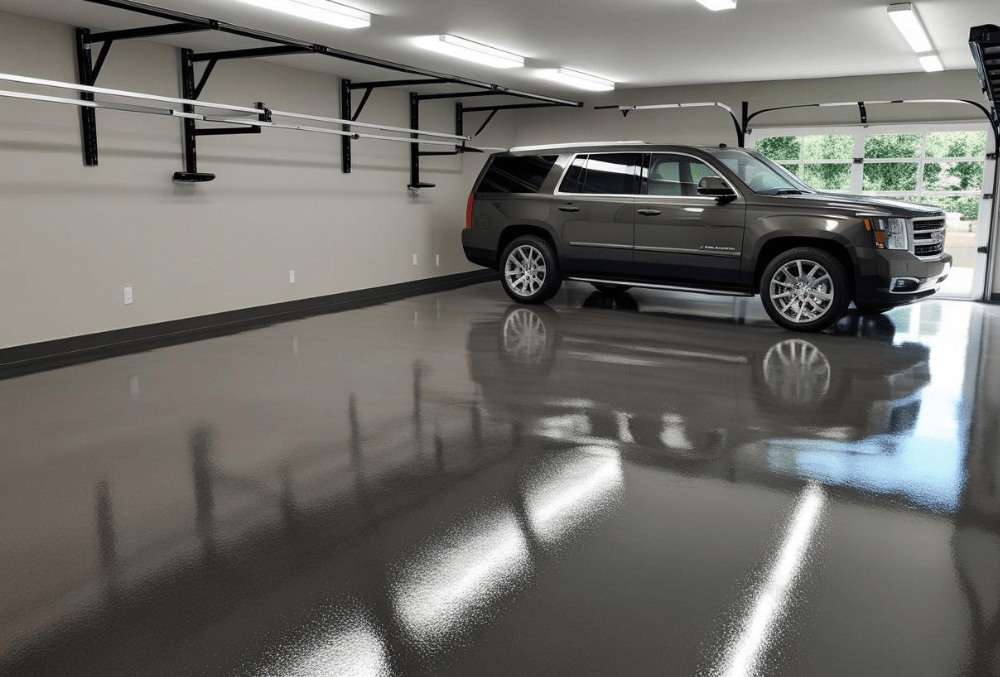 garage coating floor with SUV car