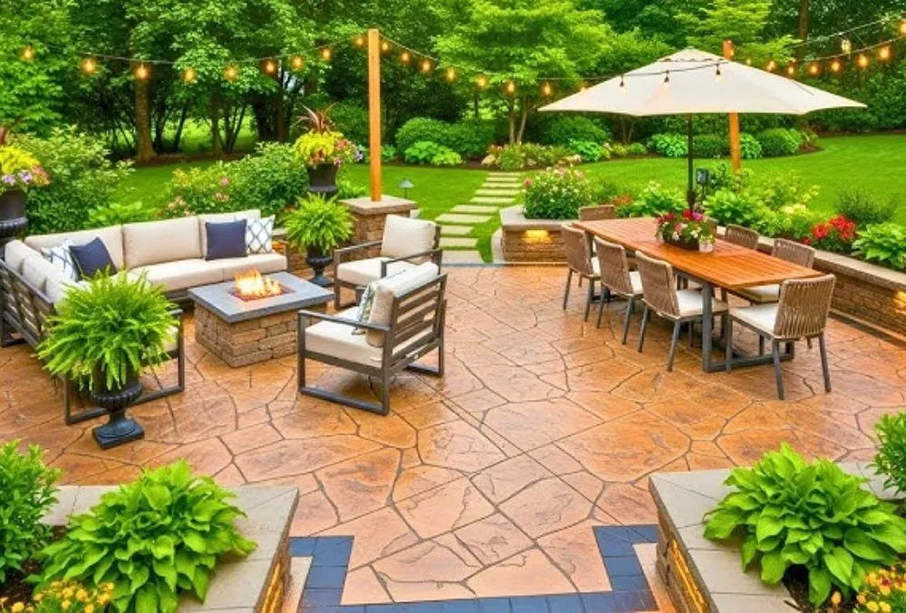 Outdoor dining set on a concrete patio surface