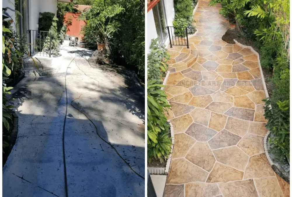 before and after stamped concrete resurfacing
