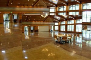 wide commercial space with a table